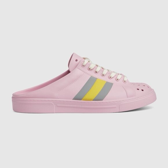NEW Women's Gucci Ace Rubber Lace Up mules sz 38 Shoes Pink Sneakers